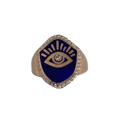 Black And Wild Women's Rose Gold Lucky Eye Navy Ring