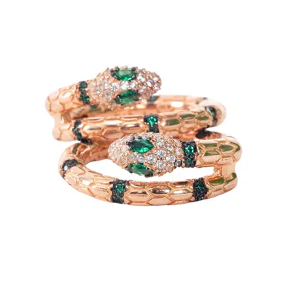 Black And Wild Women's Rose Gold Snake Green Crystal Earring