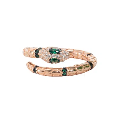 Black And Wild Women's Rose Gold Snake Silver Green Eyes Ring