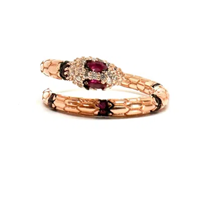 Black And Wild Women's Rose Gold Snake Silver Pink Eyes Ring