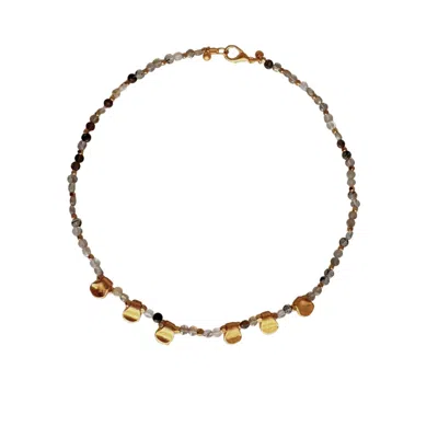 Black And Wild Women's Rutile Quartz & Labradorite Gemstone & Golden Plate Natural Stone Pendant Necklace