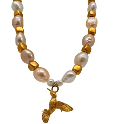 Black And Wild Women's White / Gold Golden Wings And Noir Blossom Necklace In Multi