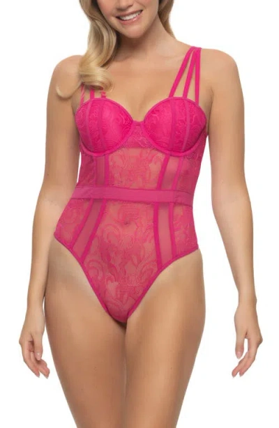 Black Bow Anika Push-up Thong Bodysuit In Fuchsia Purple