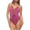 Black Bow Henny Satin & Lace Thong Bodysuit In Raspberry Coulis