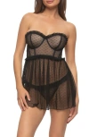 Black Bow Margot Open Back Point D'esprit Babydoll Chemise & Thong Set