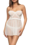 Black Bow Margot Open Back Point D'esprit Babydoll Chemise & Thong Set In Cloud Dancer