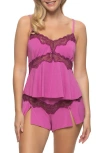 Black Bow Myrna Lace Trim Shorts Pajamas In Purple Orchid