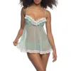Black Bow 'ruffles Galore' Underwire Chemise & Hipster Briefs In Blue