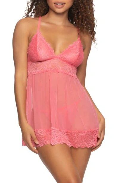 Black Bow Sarah Lace Babydoll Chemise In Coral Paradise