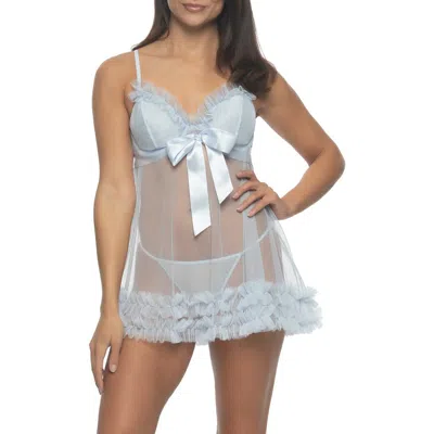 Black Bow Veil Babydoll Chemise & G-string In Something Blue