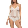 Black Bow Veil Ruffle Mesh Camisole & Briefs Set In Cloud Dancer