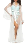 Black Bow Veil Sheer Robe In Cloud Dancer