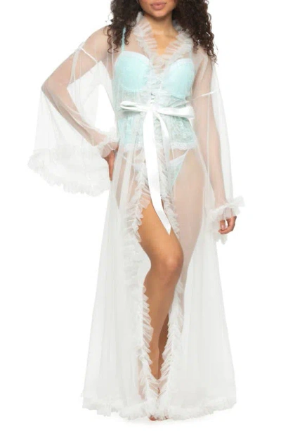 Black Bow Veil Sheer Dressing Gown In Cloud Dancer