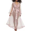 Black Bow Veil Sheer Robe In Pink