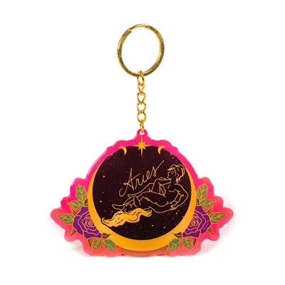 Black Cake Aries Zodiac Sign Keychain In Pink