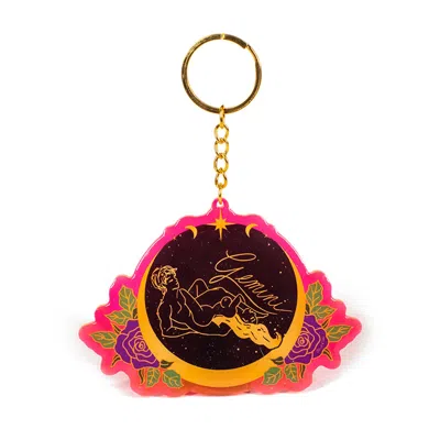 Black Cake Gemini Zodiac Sign Keychain In Red