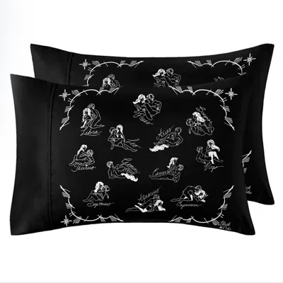 Black Cake Organic Black Cosmic Love Zodiac Astrology Bedding Pillow Cases- Set