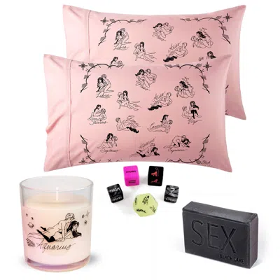 Black Cake Pink Aquarius Pleasure Pack- Zodiac Horoscope Love Pillowcase, Soap, Candle Set