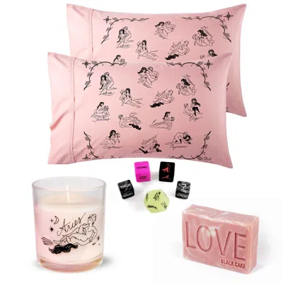 Black Cake Pink Aries Pleasure Pack-  Zodiac Horoscope Love Pillowcase, Soap, Candle Set