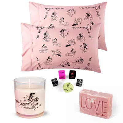 Black Cake Pink Cancer Pleasure Pack-  Zodiac Horoscope Love Pillowcase, Soap, Candle Set