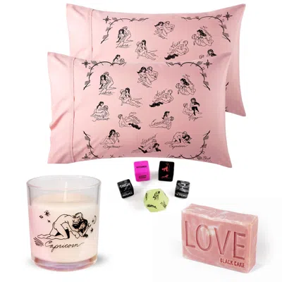 Black Cake Pink Capricorn Pleasure Pack-  Zodiac Horoscope Love Pillowcase, Soap, Candle Set