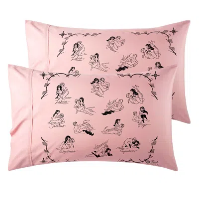 Black Cake Pink / Purple Organic Pink Cosmic Love Zodiac Astrology Bedding Pillow Cases - Set In Pink/purple