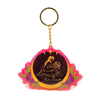 Black Cake Taurus Zodiac Sign Keychain In Pink