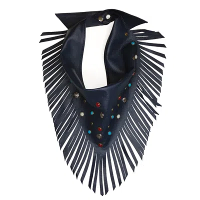 Black Cake Women's Blue Midnight Rodeo Leather Fringe Embellished Bandana