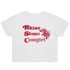 Black Cake Women's White Barbie Girl Bling Glitter Rhinestone Cowgirl Tee In White
