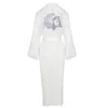 Black Cake Women's White Cosmic Space Oddity Bowie Satin Feather Accented Dressing Gown Robe In White
