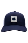 Black Clover Luck Square Patch Snapback Trucker Hat In Navy/ White