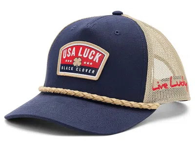 Black Clover Usa Lucky Rope Adjustable Hat Baseball Caps Navy/camel Mesh: One Size In Blue