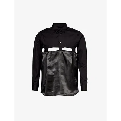 Black Comme Des Garcon Mens Black Long-sleeved Satin-panel Cotton-poplin Shirt