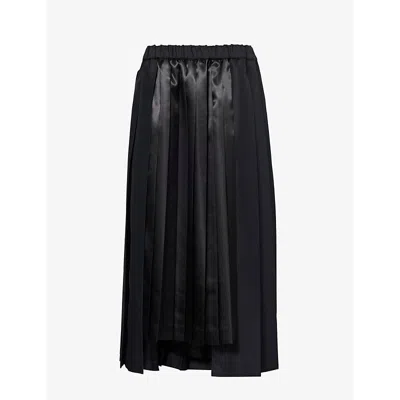 Black Comme Des Garcon Mens Black Pleated Side-pocket Woven Midi Skirt