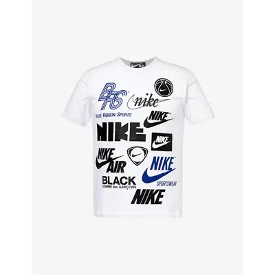 Black Comme Des Garcon Men's White Black Comme Des Garçons X Nike Graphic-print Cotton T-shirt