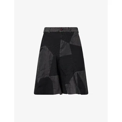 Black Comme Des Garcon Mens Black And White Patchwork Tailored Woven Shorts Xl