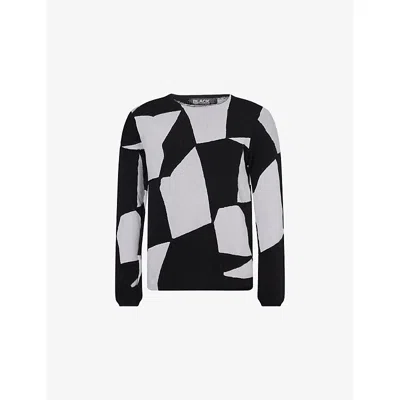 Black Comme Des Garcon Mens Black & White Patchwork Cotton-blend Knitted Jumper
