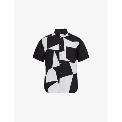 Black Comme Des Garcon Mens Patchwork Short-sleeve Woven Shirt Black & White