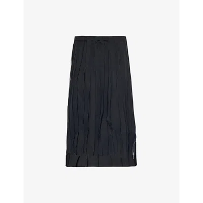 Black Comme Des Garcon Mens  Pleated Side-zip Woven Midi Skirt
