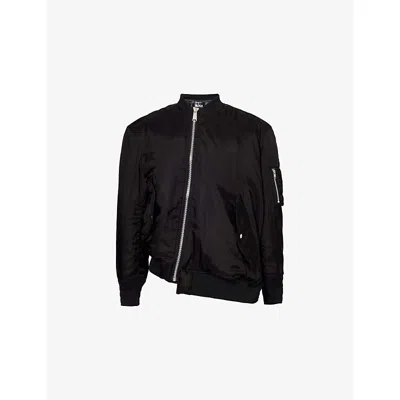 Black Comme Des Garcon Mens Black Raw-hem Padded Relaxed-fit Woven Bomber Jacket