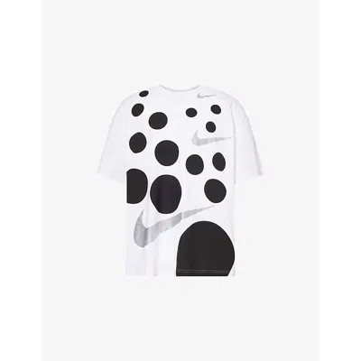 Black Comme Des Garcon Mens White Black Comme Des Garçons X Nike Spot And Swoosh Logo-print Cotton T-shirt