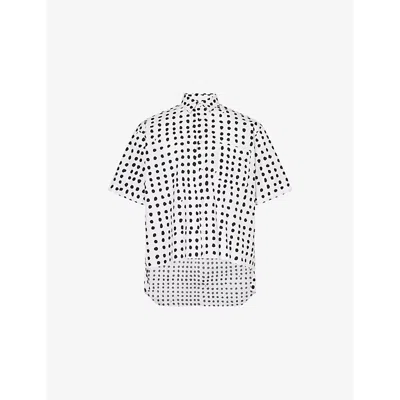 Black Comme Des Garcon Mens Spot-print Drop-hem Cotton Shirt White