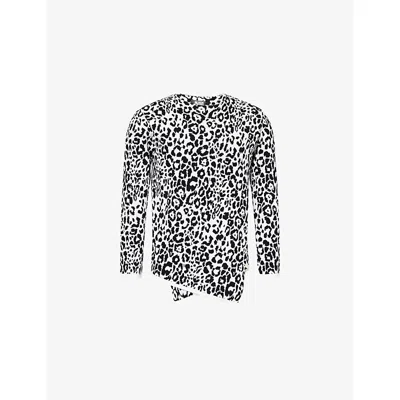 Black Comme Des Garcon Mens White/black Animal-print Asymmetric Knitted Jumper In Multi