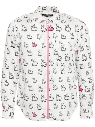 Black Comme Des Garçons All-over Rabbit Printed Shirt In White