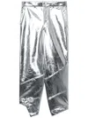 Black Comme Des Garçons Asymmetric Cropped Trousers In Silver
