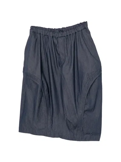 Black Comme Des Garçons Asymmetric Gathered Denim Shorts In Blue