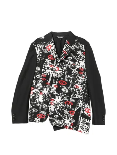 Black Comme Des Garçons Asymmetric Graphic Print Blazer In Multi