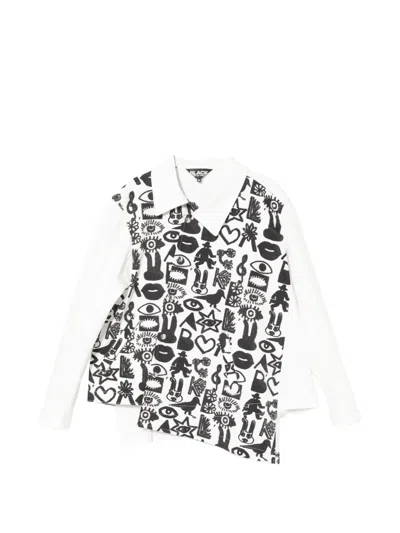Black Comme Des Garçons Asymmetric Graphic Print Shirt Jacket In White