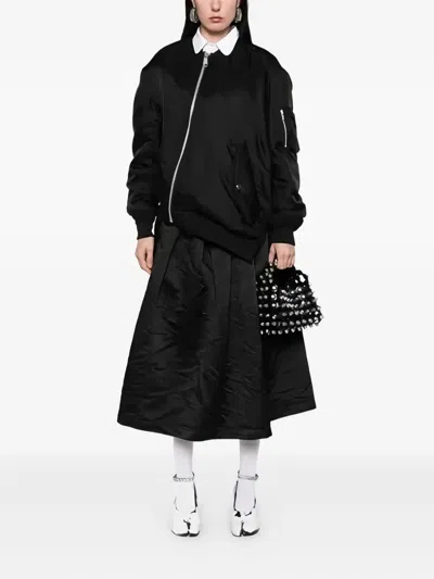 Black Comme Des Garçons Asymmetric Nylon Bomber In Black