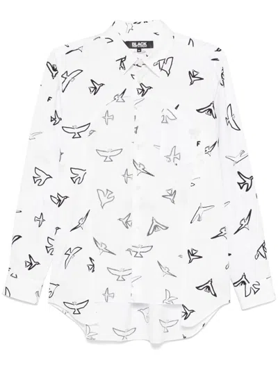 Black Comme Des Garçons Birds-print Shirt In White